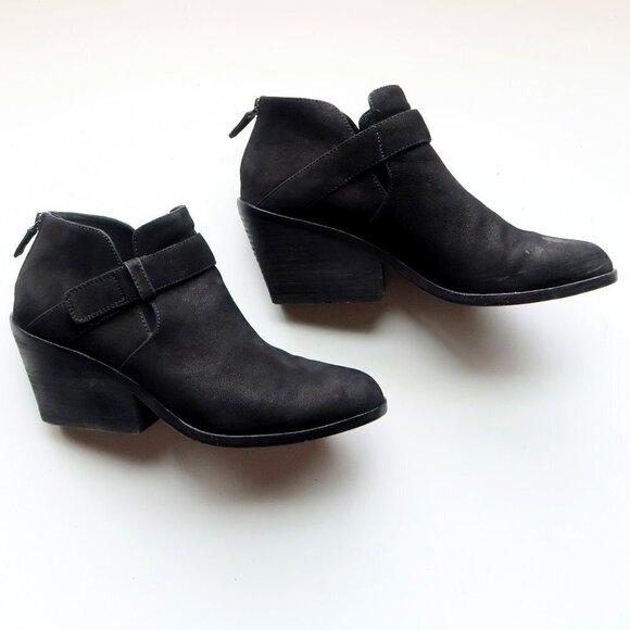 Eileen Fisher Black Nubuck Leather Almond Toe Block Heel Ankle Boots Booties 7.5 - Picture 12 of 16